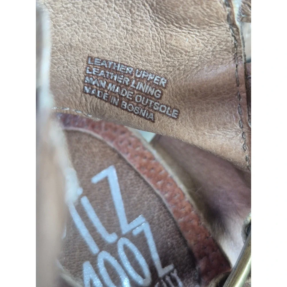 Miz Mooz Womens Leather Strappy Wedge Sandals Tan Brown Low Heel Zipper 39‎ 8.5